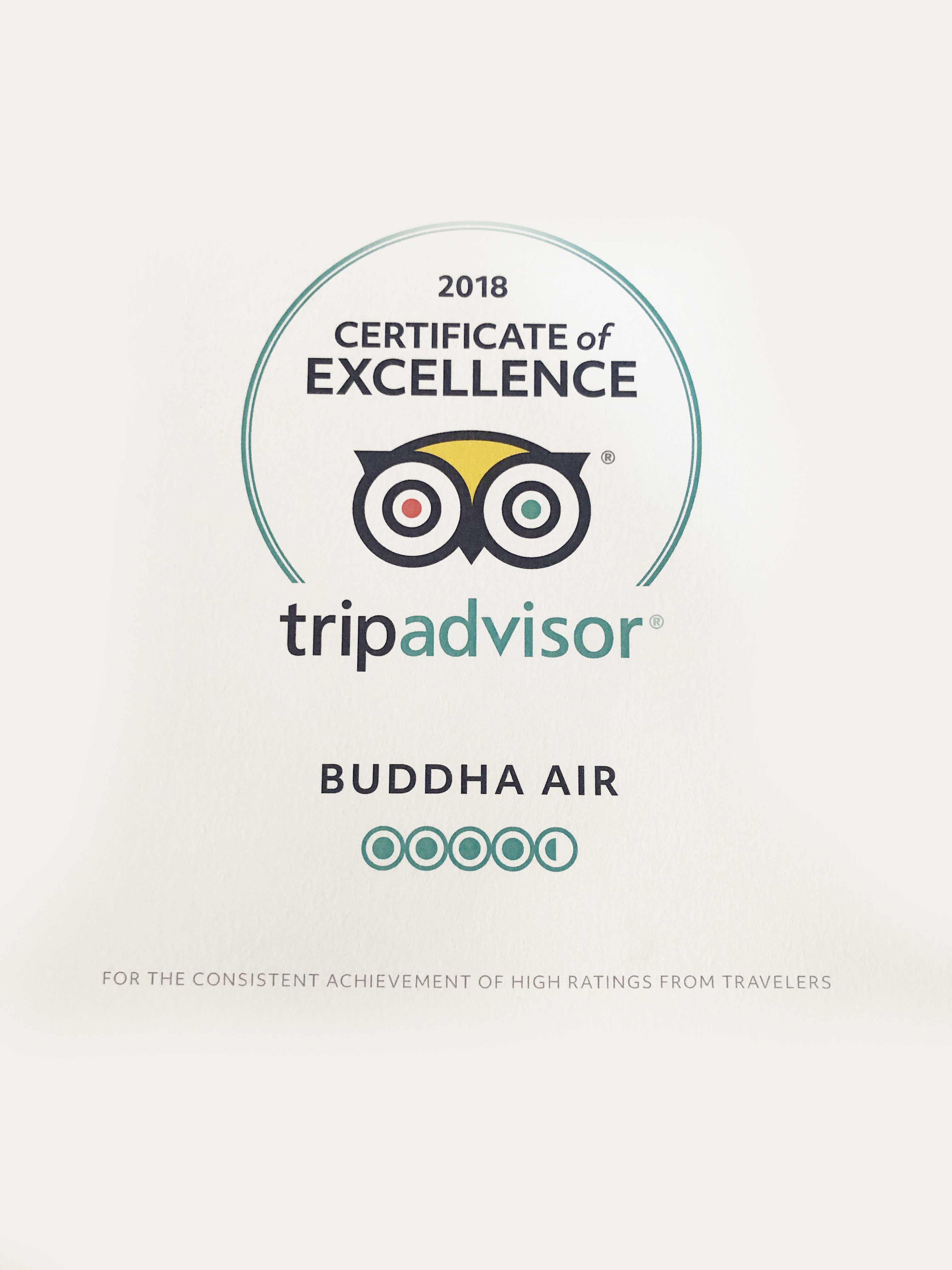 Buddha Air Certificate of Excellence by Tripadvisor