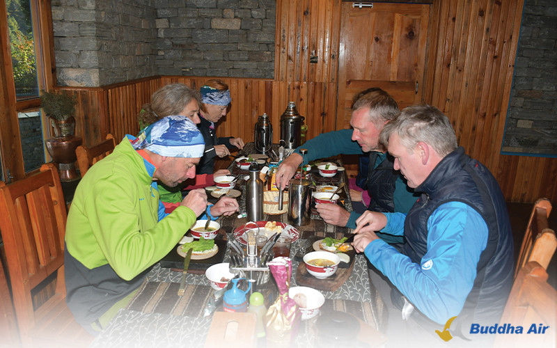 Tourists enjoying himalayan cuisines